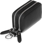 Key Fob Case Genuine Leather, Double Zipper Car Key Holder & Key Wallet with Keychain, Key Pouch for Purse Gift