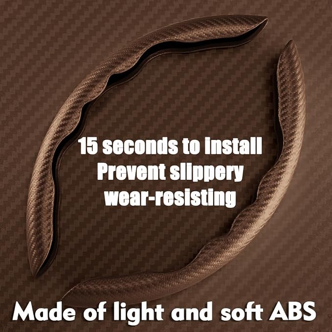 2pcs Car Steering Wheel Cover,Anti-Skid Carbon Fiber Steering Wheel Protector for Men Women,Multiple Color Options,Universal for Most Car Interiors Accessories (Brown)