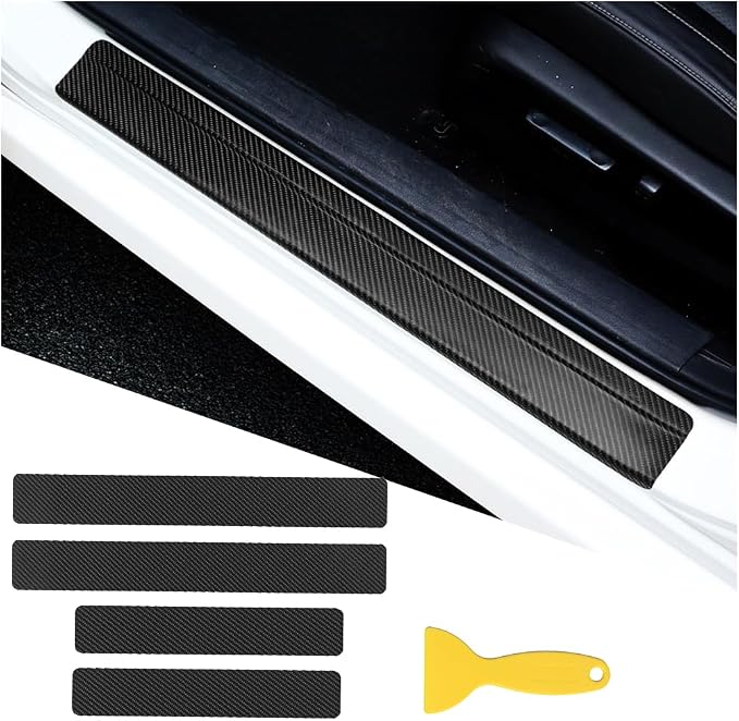 4PCS Car Door Sill Protector, 3D Carbon Fiber Vehicle Entry Edge Guard Trim, Anti-Scratch Automotive Threshold Sill Cover Strips Accessories, Universal for SUV, Sedan, Truck (Black)