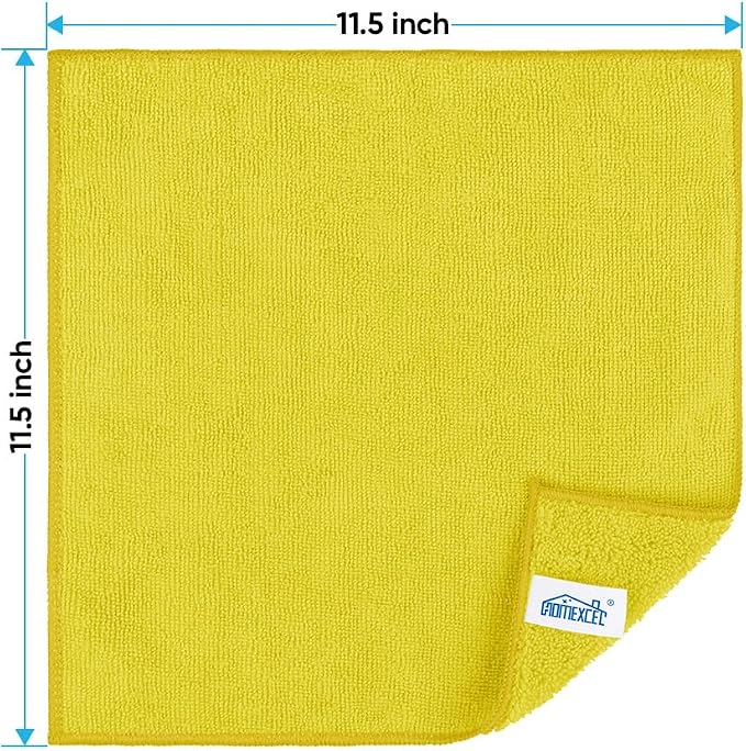 Yellow Microfiber Cleaning Cloth, 12 Pack Premium Microfiber Towels for Cars, Lint Free, Highly Absorbent, Reusable Cleaning Rags for Car, Household, Kitchen, Window, 11.5"X11.5"