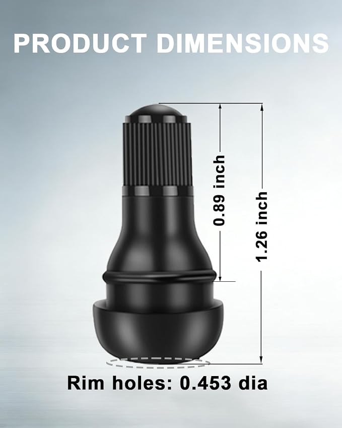 5 Pcs TR412 Rubber Snap-in Tire Valve Stems - Fits Standard 0.453" Rim Hole for Car, Truck, SUV, Trailer Tires