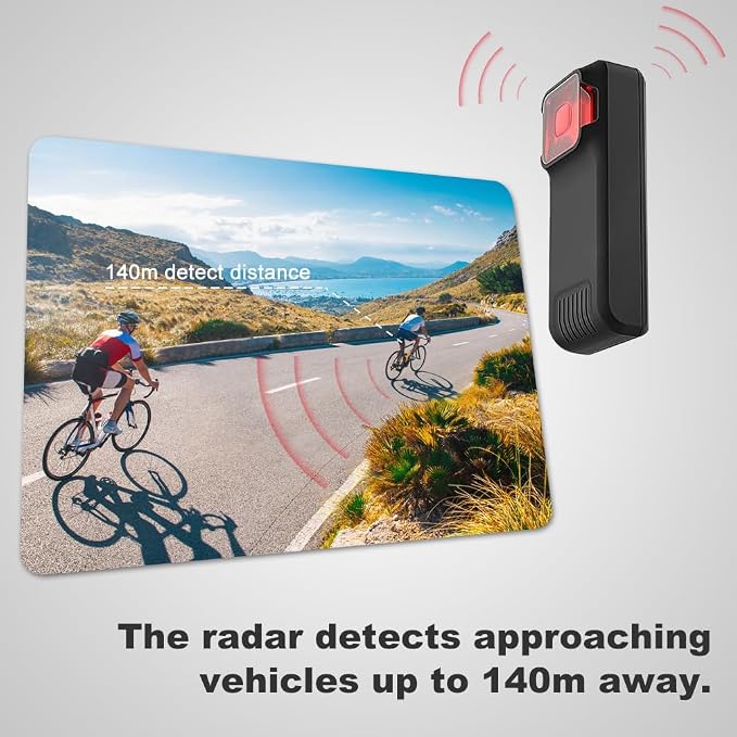Bike Radar Tail Light, Visual and Audible Alerts for Approaching Vehicle, Compatible with Garmin Wahoo Bike Computers & Smartphone