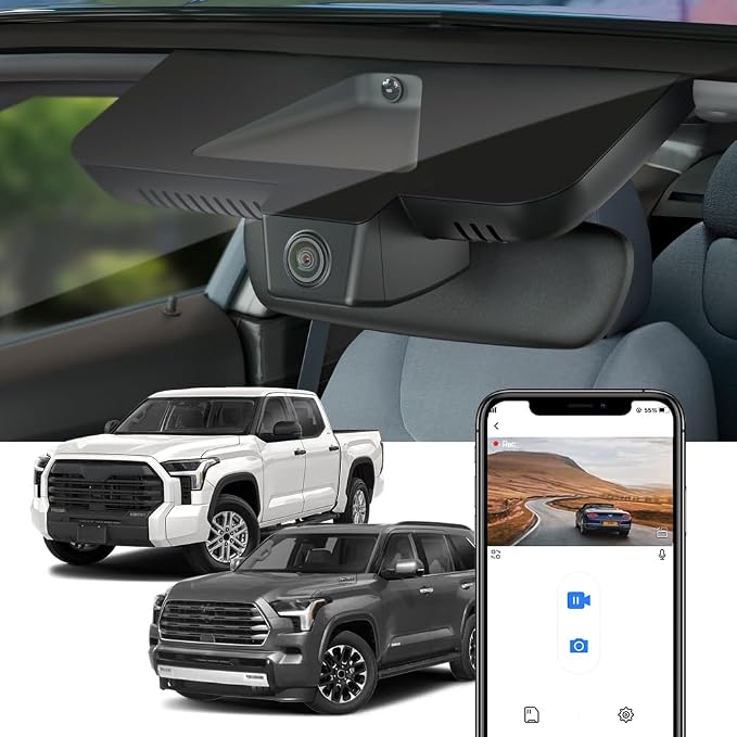 4K Dash Cam Suitable for Toyota Tundra 2022-2026 Hybrid & Sequoia 2023-2026 (Gen3), OEM Factory Look, 2160P UHD Video, Built-in WiFi & APP, Loop Recording, G-Sensor, Plug & Play, 64GB Card