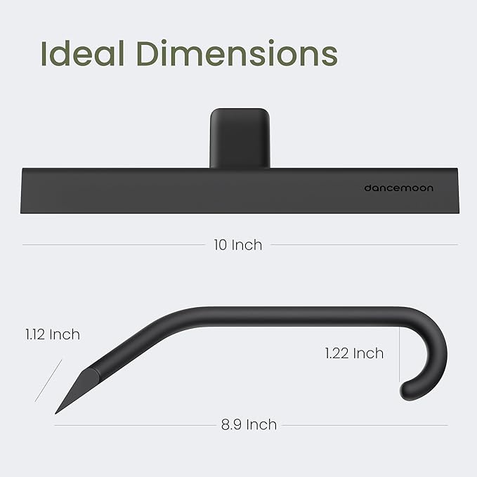 JustHang Shower Squeegee for Glass Doors, All-One-Piece Award-Winning Silicone Squeegee with Built-in Hook for Bathroom, Window, Mirror, Tile Wall,Car, Streak-Free Cleaner Tool,10-Inch Black