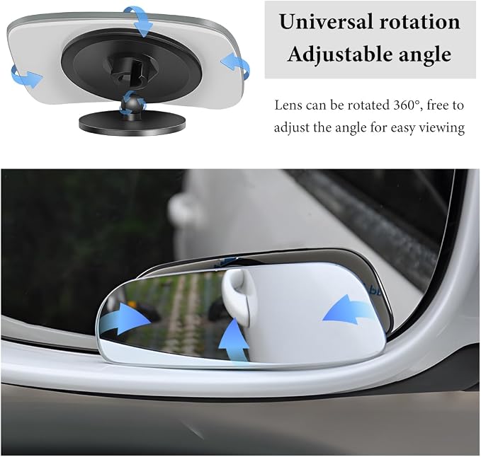 2 PCS Blind Spot Mirrors, Rounded Trapezoid HD Glass Frameless Rear View Mirror with Adjustable Stick, Universal Convex Wide Angle Blindspot Side Mirror for Cars Trucks SUVs