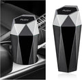 Car Trash Can with Lid, Diamond Design Leakproof Vehicle Cup Holder Garbage Can, Waterproof Trash Bin Mini Portable Garbage Organizer for Cars Homes Offices Bedrooms (Silver)