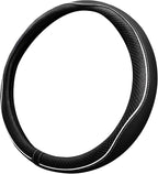 Car Steering Wheel Cover, Durable Leather Cover with Anti-Slip Lining, Breathable Auto Wheel Cover Protector, Universal 15 Inch Anti-Slip Steering Wheels for Men & Women (Black White)
