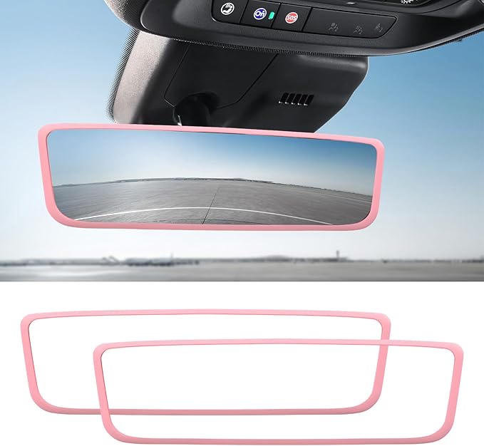 Car Rear View Mirror Protector Frame, Silicone Auto Rearview Edge Protection Cover Compatible with Model 3 Model Y, Interior Rear View Trim Frame Decoration, Car Accessories (Pink-2PCS)