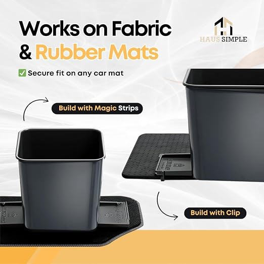 Car Trash Can with Stability Wings – Leakproof Portable Garbage Bin for Fabric & Rubber Mats – Compact Durable Plastic Auto Organizer for Cars, SUVs, Trucks (Gray, Small)