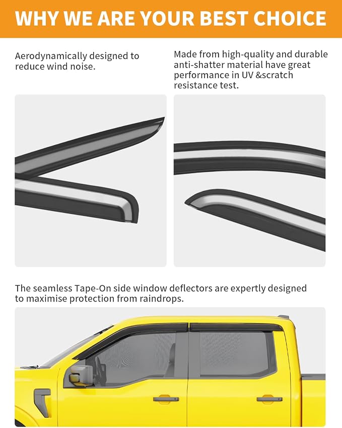 Full Size Window Rain Guards Fit for Ford F150 2015-2026 SuperCrew & 2017-2026 Raptor/F-250/F-350/F-450/F-550 Super Duty SuperCrew Rain Guards Window Deflectors Vent Visors Shades