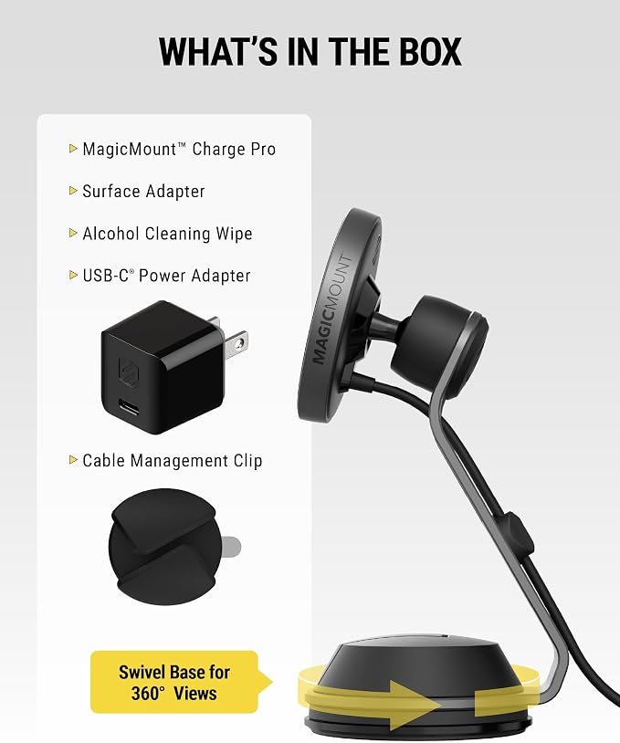 MagicMount Charge Pro Qi2 Home/Office MagSafe Suction Mount, 15W Fast Wireless Charger Magnetic Cell Phone Holder Compatible with iPhone 16/15/14/13/12 Pro Max Plus and Samsung Galaxy S25