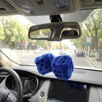 Fuzzy Plush Dice for Car Mirror, Pair of Retro 3” Dark Blue Dice with White Dots for Car Interior Hanging Ornament Decoration (Dark Blue)