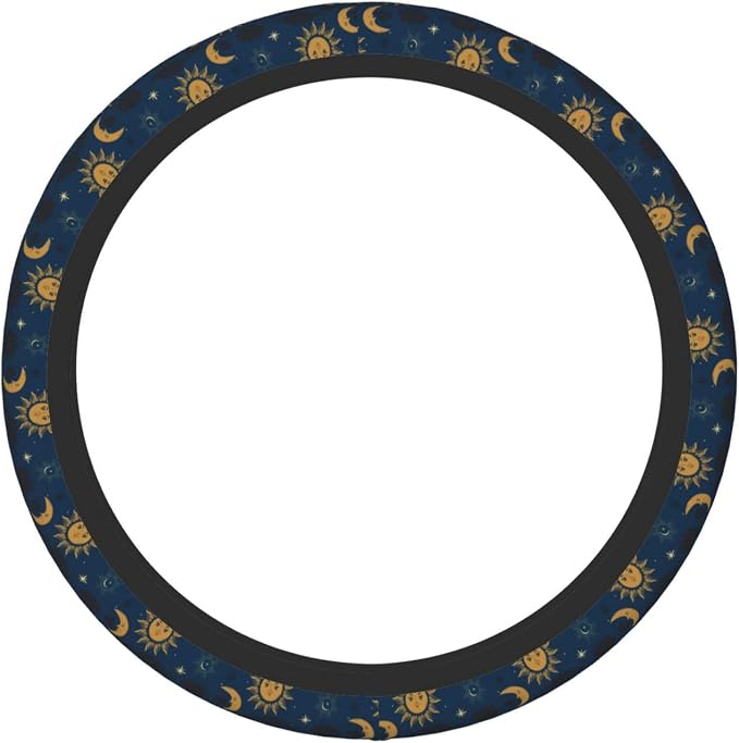 Elastic Stars Sun Moon Navy Boho Car Steering Wheel Cover Protector Upgrade Thicken,Durable Soft Car Accessories for Diverse Cars Truck SUV for Men Women Universal 15 Inch