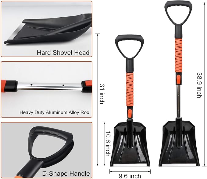 42'' Ice Scraper and Extendable Snow Brush Emergency Snow Shovel Snow Broom with Foam Grip 180° Pivoting Brush Head Snow Scraper for Cars, Trucks, SUVs, Vehicle