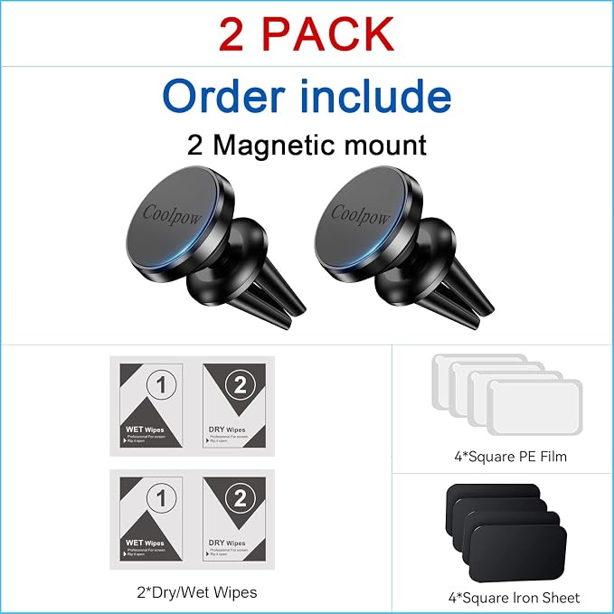 【2-PACK】Car vent Magnetic Phone Mount[ Easily Install ] Reusable Magnetic phone holder for car vent air[ Strong Magnet ] [ 360° Rotation ] Fit for iPhone 17 Pro Max 16 15 Samsung & All cell phone