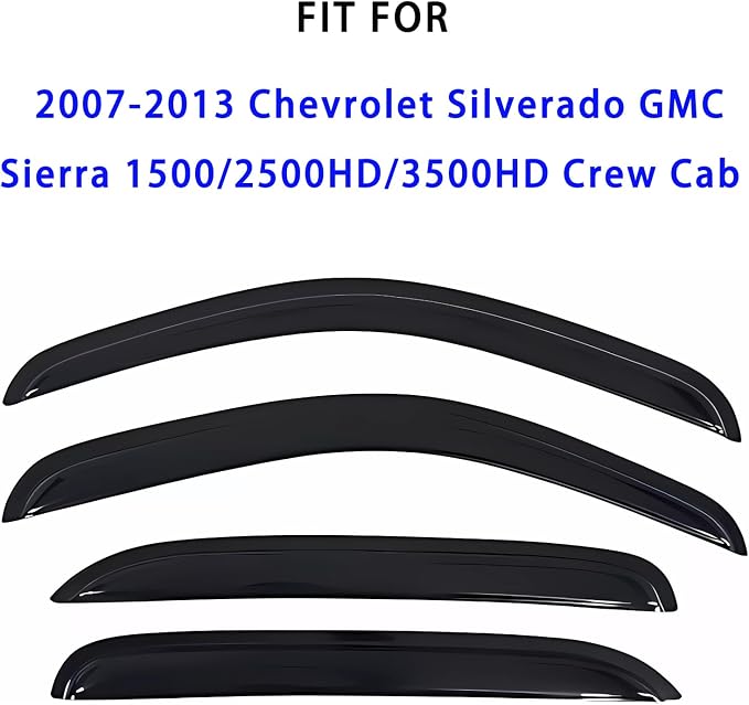 Tape On Window Visors Rain Guards Compatible with 2007-2013 Chevrolet Silverado GMC Sierra 1500/2500HD/3500HD Crew Cab,Side Vent Window Deflector Rain Guard Shade,Truck Accessories-4pcs