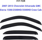 Tape On Window Visors Rain Guards Compatible with 2007-2013 Chevrolet Silverado GMC Sierra 1500/2500HD/3500HD Crew Cab,Side Vent Window Deflector Rain Guard Shade,Truck Accessories-4pcs