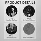 Cute Skull Skeleton Car Seat Back Storage Headrest Hooks for Purses & Bags – 2PCS PU Leather Dual Metal Hooks, Backseat Organizer Accessories