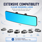 Anti Glare Wide Angle Car Rearview Mirror, 11.2'', Convex, Blue | Clip-On Panoramic Interior Rear View Mirror, Reduce Headlight Glare, Eliminate Blind Spots, Universal Fit for Cars, SUVs