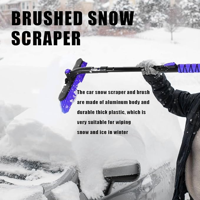 Snow Brush and Ice Scrapers for Car Windshield, Car Scraper Snow Clearing Brush, 2-in-1 Detachable Snow Removal Tool with Ergonomic Foam Grip Winter Accessories for Cars, Trucks, SUVs