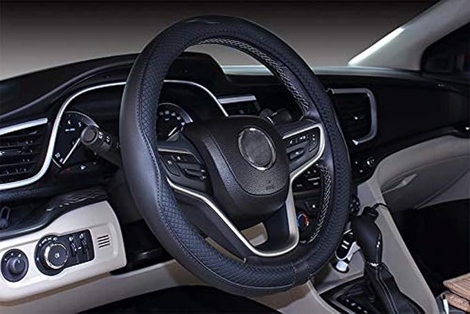 Universal Standard Size Steering Wheel Cover Anti-Slip,Safety,Soft,Breathable,Durable,Full Surround,Comfortable Grip Microfiber Leather (14.5-15 inch,Black)