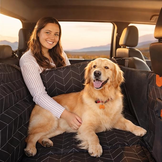 Boops & Floofs Back Seat Extender for Dogs — Converts to Half Seat for Passengers, Hard Non-Slip Bottom, 400lb Support, Waterproof Hammock, Car SUV Truck