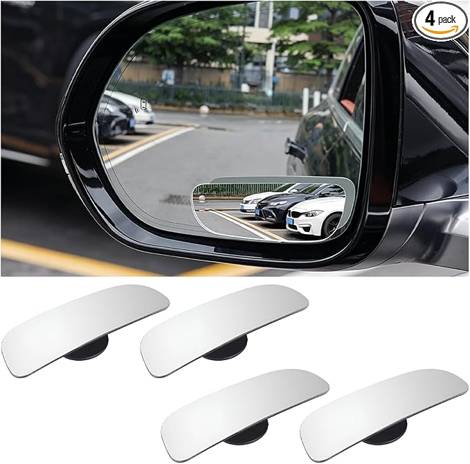 4PCS Car Blind Spot Mirror, Wide Angle HD Glass Rectangle Convex Frameless Side Blindspot Mirror with Adjustable Stick, Auto Exterior Rear View for Wide Angle, Universal for Vehicles (A)