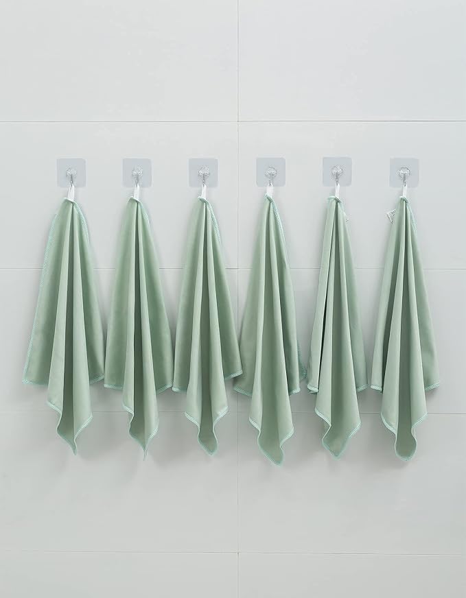 6 Pack Microfiber Glass Cleaning Cloth, 16 Inch X 16 Inch, Lint Free Quickly Clean Window, Glasses, Windshields, Mirrors, and Stainless Steel, Green