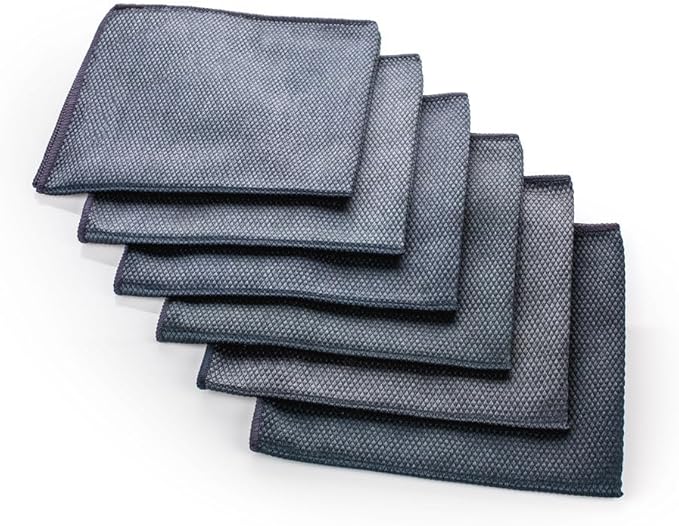 Diamond Weave Glass & Window - Detailing Towels to Polish Mirrors & Chrome, Snakeskin Like Texture, Lint-Free, Streak-Free, 280gsm, 16in. x 16in, Black (6-Pack)