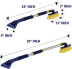 Snow Brush for Car Windshield – Ice Scraper with 34-50” Hybrid Extendable Handle Ergonomic Multi-Tool Detachable Swivel Head Non-Slip Foam Grip Heavy Duty Snow Remover for SUV, Truck