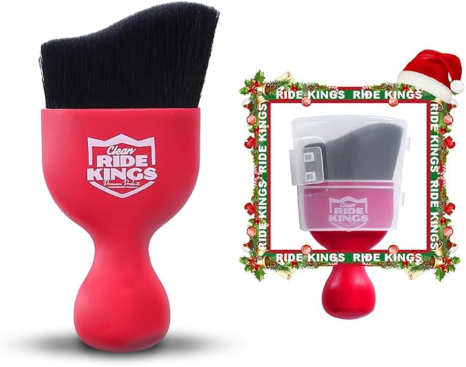 Car Interior Detailing Brush - Red | Sweeps dust from auto dashboard, door panels & buttons. Soft bristles with cover. Ideal vehicle cleaning supply gift.