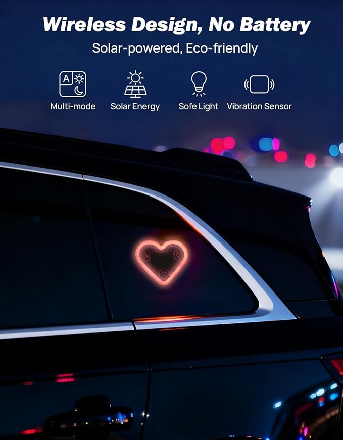 Heart Light for Car Solar Powered Heart Neon Light Car Led Lights Interior for Outdoor/Interior Car/Room Red