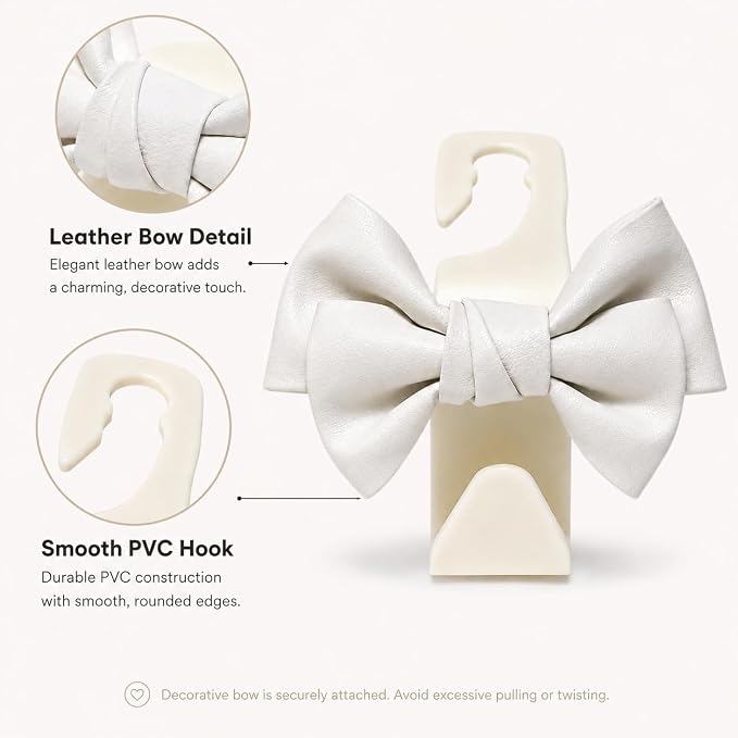 2 Pack Car Purse Hooks, Cute Bow Car Seat Headrest Hook Hanger for Purses and Bags, Space-Saving Car Accessory (Cream white)