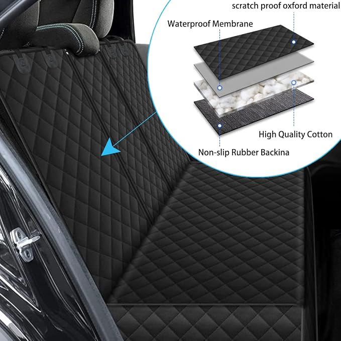 Dog Car Seat Cover for Back Seat, Waterproof Dog Bench Seat Pad Compatible for Armrest & Seat Belt, Universal Nonslip Durable Soft Pet Backseat Protector for Cars Trucks & SUVs (Black)