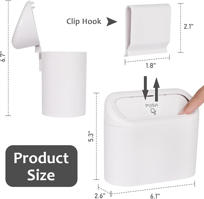 Car Trash Can with Lid, Vehicle Dustbin Garbage Organizer Holder with One Roll Bag, Mini Leakproof Storage Bin for Auto, SUV, Office (White)