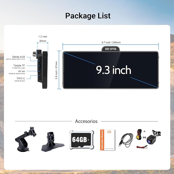 ‌10.26 Inch Wireless CarPlay & Android Auto Car Display with 1080P Dash Cam & Backup Camera All-in-One Smart Car Stereo Free 64GB SD Card