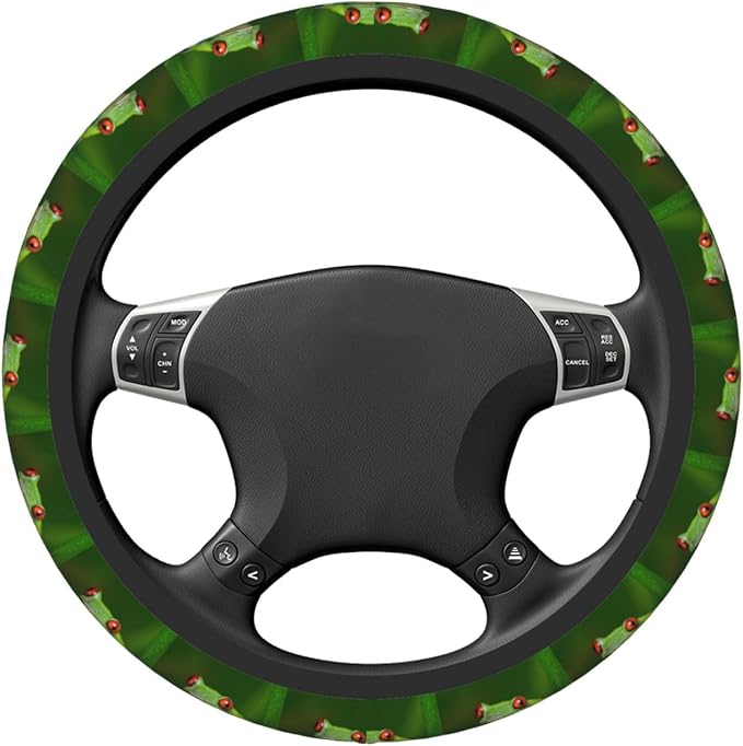 Elastic Cute Tree Frog Green Car Steering Wheel Cover Protector Upgrade Thicken,Durable Soft Car Accessories for Diverse Cars Truck SUV for Men Women Universal 15 Inch