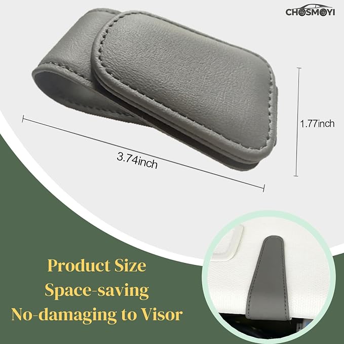 CHOSMOYI Magnetic Leather Sunglass Holder for Car, Sunglasses Clip for Car Visor, Auto Interior Accessories Universal for Different Size Eyeglasses (Grey)
