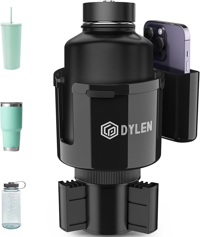 Car Cup Holder Expander with Adjustable Base, Fits 16–46oz Bottles | Expandable Base Fits 2.5"–3.8" Cup Holders; Secures Yeti, Owala 16–46oz Bottles; 99% Phones; Anti‑slip Tabs Prevent Spills