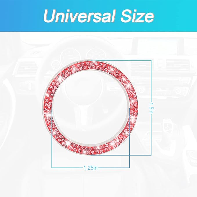 Car Bling Crystal Rhinestone Engine Start Ring Decals, 2 Pack Car Push Start Button Cover/Sticker, Key Ignition Knob Bling Ring, Sparkling Car Interior Accessories for Women (Double Red)