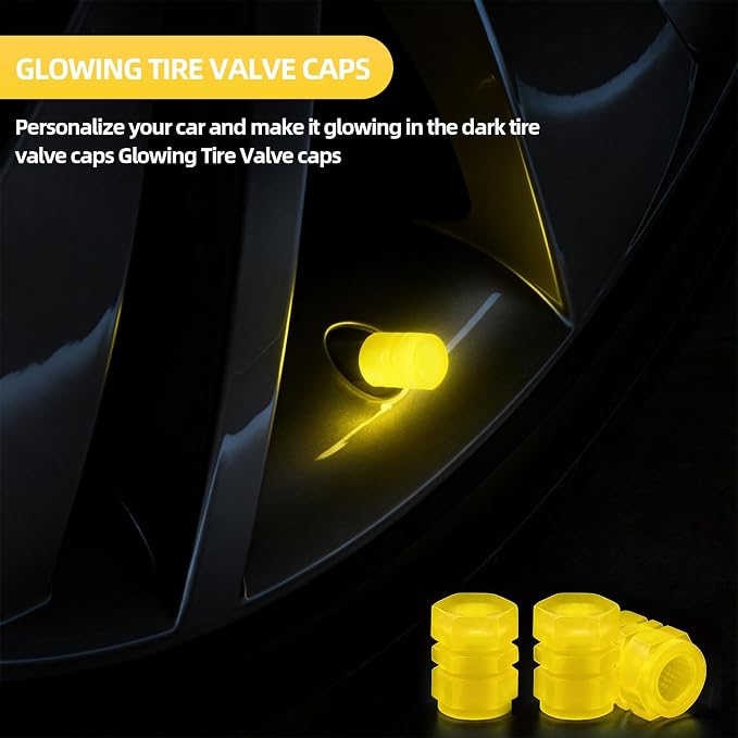20 Pcs Glow in The Dark Tire Valve Caps Fluorescent Tire Valve Stem Caps, Cool Car Present for Universal Decoration Accessories for Car SUV Bicycle Motorcycles Trucks (Orange)