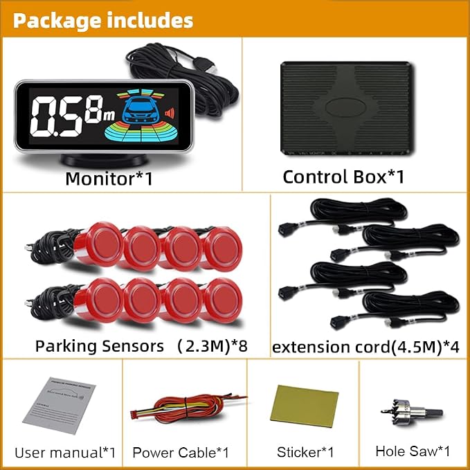 Car Parking Sensors Kit Reverse Parktronic System Auto Electronics Vehicle Backup Assistant Reverse 8 Sensor (Red)