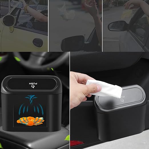 Car Trash Can Bin with Lid - 2 Packs Universal Black Vehicle Mini Leakproof Garbage Can Bin with 40pcs Trash Bags Car Organizers and Storage for Front Back Seat Accessories for Auto Office Home