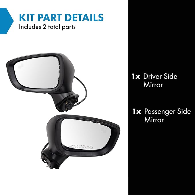 Driver & Passenger Side Power Mirror Set Smooth Black without Heat with Blind Spot Indicator Compatible with 2017-2021 Mazda 6 MA1320231 MA1321231