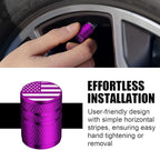 American Flag Tire Valve Stem Caps - (5 Pack) Metal Air Caps with Plastic Liner, Corrosion Resistant, Leak-Proof, Universal Stem Covers for Cars Trucks Motorcycles and Bikes - Purple