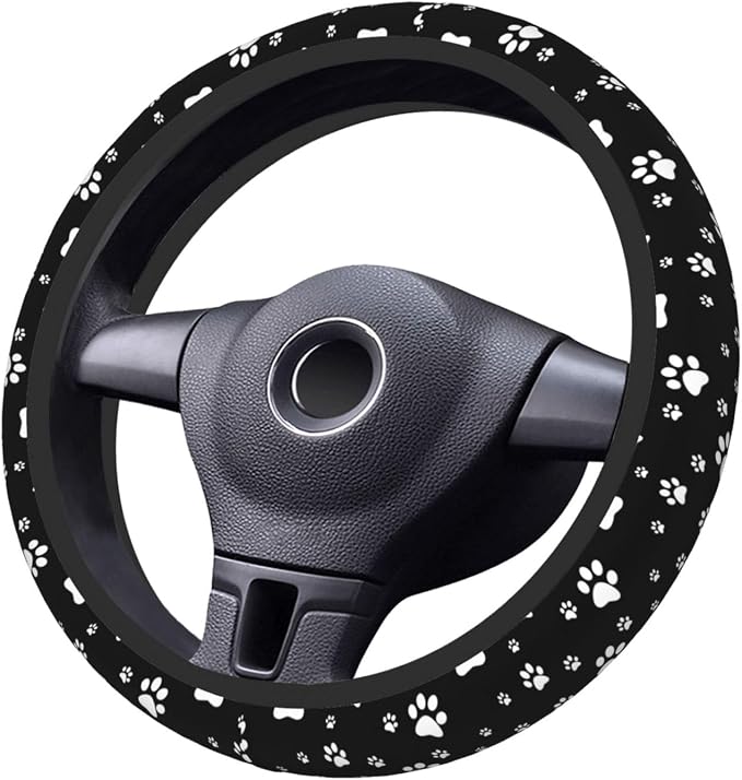 Kawaii Paws Elastic Steering Wheel Cover Non-Slip Breathable Steering Wheel Protector Fit Auto, SUVs, Truck