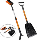 ABS Aluminum 41" Snow Brush Ice Scraper with Snow Shovel 4-in1, Foam Grip, Orange Black, Extendable Handle, 180° Pivoting Head w/Wiper Blade, for Car Truck SUV Winter Christmas Home Use