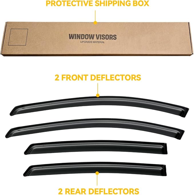 Window Visor for Toyota Prius 2004-2009, Out-Channel Rain Guards Shields Vent Deflector Shade Wind Dark Smoke 2005 2006 2007 2008, Tape-On Outside-Mount, 4PCS