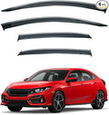 4pcs JDM Vent Window Visors Compatible with Civic Hatchback 2017-2021 Only,Outside Mount Style Sun Rain Guard,Smoke Tint with Chrome Trim