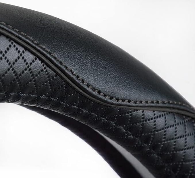 Microfiber Leather Steering Wheel Cover Anti-Slip Matte Finish Auto Car Wheel Cover Universal 15 Inch Wheel Cover for Car Embossing Pattern Black Line